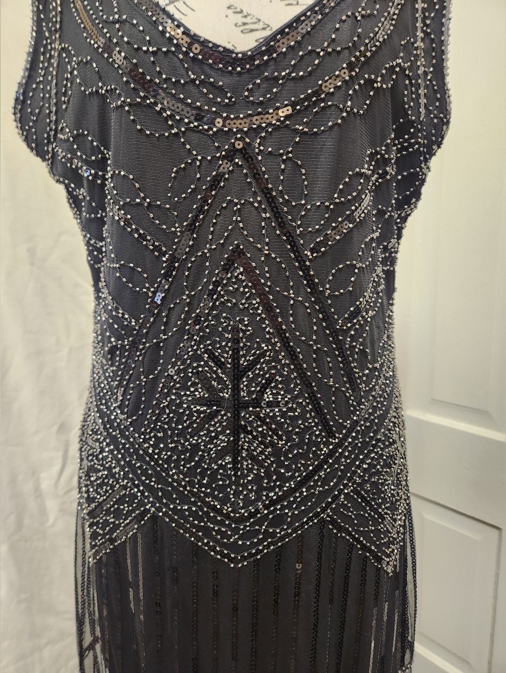 Fundaisy NWT Black Sequin Beaded Embellished Flapper Evening Gown Dress SZ XL - Picture 2 of 16